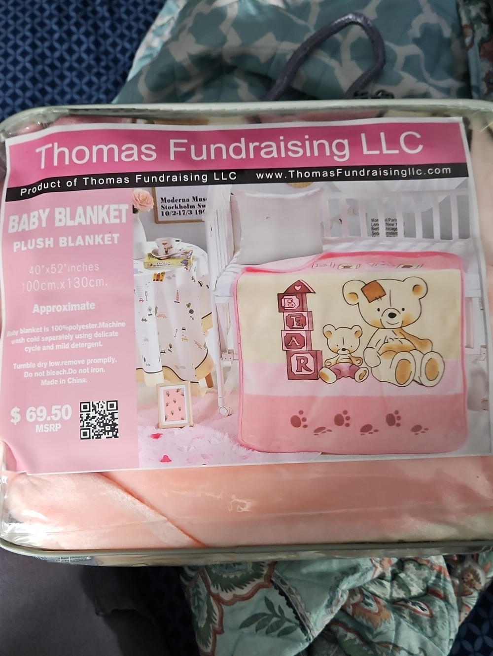 Pink Baby Plush Blanket - Bear Design